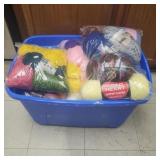 Tote of misc. Fabric and yarn.