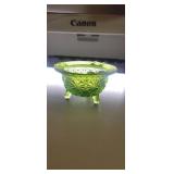 vintage green pressed glass ashtray, often