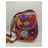 Leather suede purse embroidered flowers