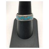 Silver turquoise band ring  unmarked size 7.5.