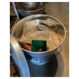 10 gallon galvanized can with lid, filled with