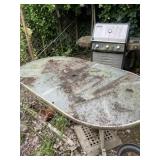 Glass top Patio table, barbecue grill, swing
