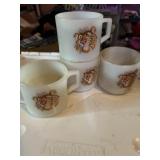 4 Esso tiger mascot Fire-King milk glass mugs