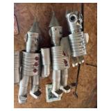 3 homemade tin can figurines 2 tin men and an owl