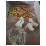 Swizzle Sticks, plastic animals, blown glass