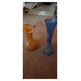 Flower vase orange crackle glass and blown glass