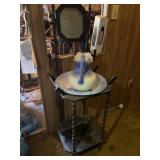 Wash stand with a porcelain pitcher and basin set