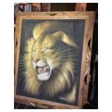 Ortiz lion oil painting on black velvet 19 1/2ï¿½ x