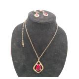 Sarah Coventry necklace matching earring set red