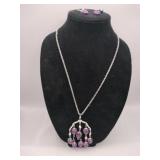 Costume necklace matching clip earrings purple