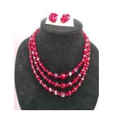 Aurora Borealis Crystal red beaded 3 strand