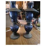 2 Cobalt Blue Lamps unmarked