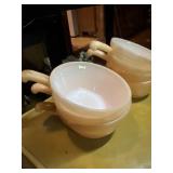 7 Fire King Peach Luster Beehive Handled Soup