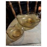 2 Anchor Hocking amber glass chip and dip bowls