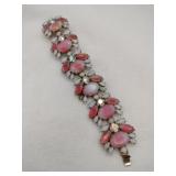 Vintage Gold tone pink /white rhinestone bracelet