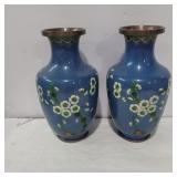 2 Cloisonne vases 9in tall