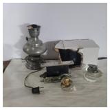 Pewter lamp, glass lighter and more