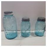 Blue glass ball jars with zinc lids 1 gallon and