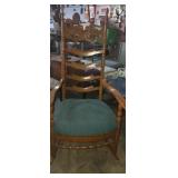 Wooden ladder back chair with ornate fish design