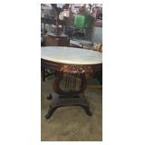 Marble top harp base oval side table 30x20x28in