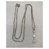 Silver box chain three clear Stone pendant marked