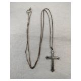 silver box chain cross pendant necklace marked