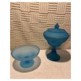 Vintage Indiana glass blue frosted candy dish.