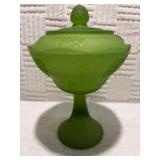 Indiana glass frosted green candy dish.