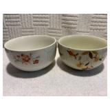 Two 4 x 6 halls bowls, one tea leaf, one