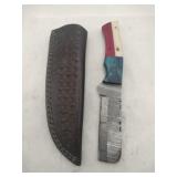 Damascus style rounded end Knife w/ sheath   4'