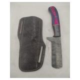 Damascus style rounded end Knife w/ sheath   4'