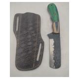 Damascus style rounded end Knife w/ sheath   4'