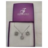 Silver necklace matching earrings clear Stone