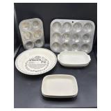 Hall platters 1699 & 1731, aluminum muffin pans,