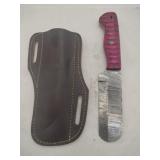 Damascus style rounded end Knife w/ sheath   4'