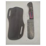Damascus style rounded end Knife w/ sheath   4'