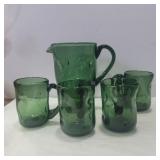 Blenko green glass pitcher and mug set