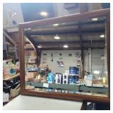 Beveled mirror with wood frame 33in x 27in