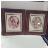 2 western print framed vel Miller picture 13in x