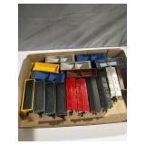 vintage HO scale model freight cars, prominently