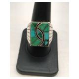 Silver man's turquoise Ring Mark Sterling size 9.