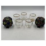 Gold rimmed & Japanese wire and jeweled glass