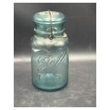 Ball Ideal Mason blue jar w/glass lid & metal