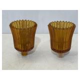 Homco vintage amber ribbed glass votive holders