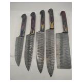 Damascus style 5 piece chef set
