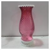Fenton cranberry spiral glass hurricane lamp