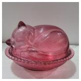 Fenton sleeping cat dish 5in tall and 6.5in