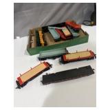 vintage HO scale model railroad freight cars,