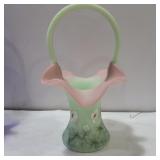 Hand painted and signed Fenton basket 9.5in