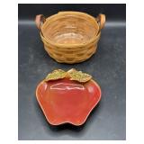 1995 Longaberger basket and apple shaped dish